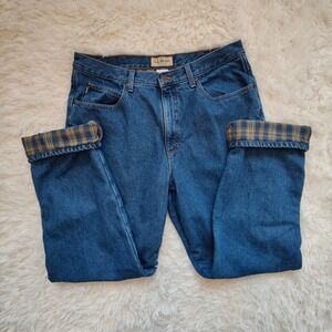 LL Bean Mens Flannel Lined Blue Jeans size 36x32 Insulated Denim Classic Fit
